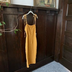 Reformation Jasper Tie Strap Crepe Midi Dress in Sunflower NWT Size 0